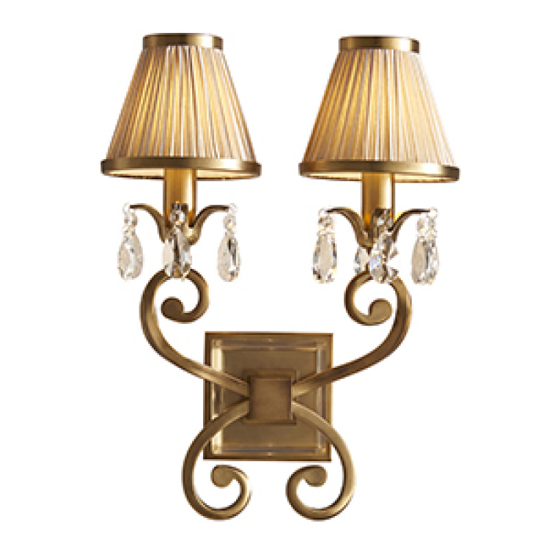 Бра-настенный светильник Interiors 1900 New classics Oksana antique brass Twin wall & beige shades 63539